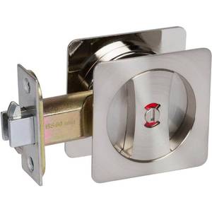 lot 1359 image: Delaney Hardware Contemporary Square Satin Nickel Bed Bath Privacy Sliding Pocket Door Lock