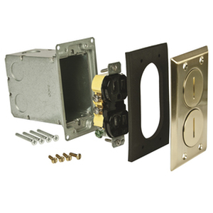 lot 1365 image: Hubbell Raco 6500BR Rectangular Floor Box Kit Metallic Cover Plate 15 Amp Brass&nbsp