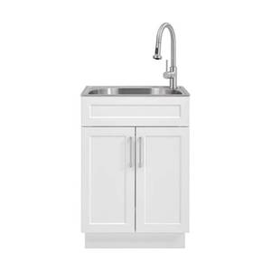 lot 1394 image: Glacier Bay All-In-One Stainless Steel 24 In Laundry Sink With Faucet