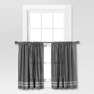 lot 1250 image: THRESHOLD Striped Curtain Tiers in GrayCream 36 x42 (2pc)