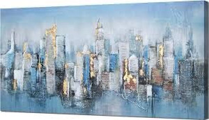 lot 2218 image: New York City Canvas Wall Art Blue Abstract Cityscape Painting