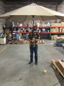 lot 2230 image: Sunvilla 9ft Patio Umbrella with Solar Powered Lights