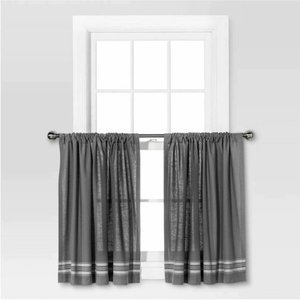 lot 6219 image: Threshold Curtain Tiers - GrayCream Multi Stripe Two Cafe Tiers Curtain Window Panel Pack of 4