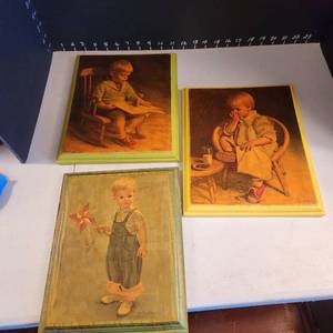lot 1024 image: 3 decoupage pictures on wood  2 are 11 x 9