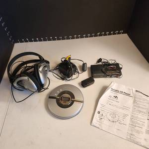 lot 1032 image: Sony portable CD player, microcassette recorder and headphones
