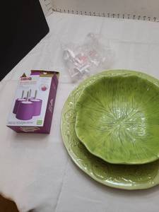 lot 1141 image: Large ceramic green platter, ceramic green bowl and Zoku round pops