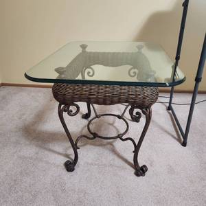 lot 2023 image: Metal and glass side table from Dillards 21 x 23 x 27