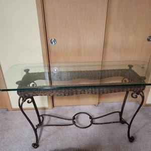 lot 2024 image: Metal and glass sofa table from Dillards 29 x 52 x 18