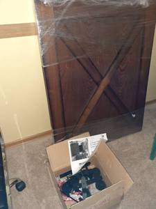lot 3012 image: New never used. Pottery Barn barn doors for hiding TVs. 38 x 30. Missing rails.