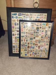 lot 3021 image: Wall art stamps, mounted and framed with glass