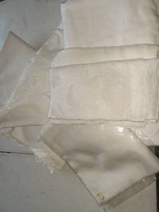 lot 3038 image: Rectangle and square table cloths and a few napkins. (1) tablecloth is plastic