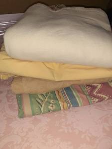 lot 3054 image: Queen size sheets. One fitted sheet and the rest are flat.  Two are Ralph Lauren
