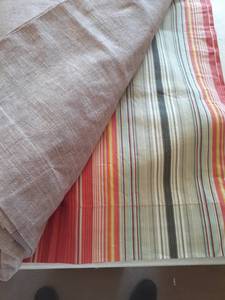 lot 3066 image: 2 Pottery Barn linen drapery panels and 2 Waverly multi-colored cotton drapery panels (panel size 84 x 50 each)