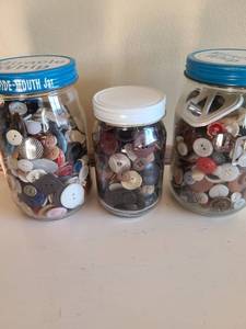 lot 3309 image: Three jars of mostly vintage buttons