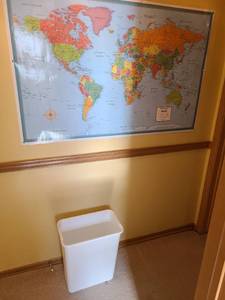 lot 3323 image: World map 32x50 and white trash can 18 tall