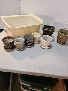 lot 4108 image: Flower pots with saucers and a tub