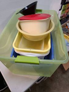 lot 4119 image: Plastic tubs and a funnel