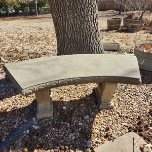 lot 5024 image: 3 pc Concrete bench 51 back, 35 front 19 tall heavy good condition