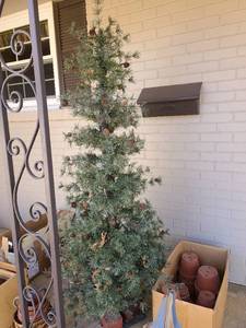 lot 5213 image: Artificial tree with pine cones, about 6 tall