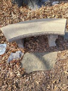 lot 5220 image: 3 pc Cement bench 52 back, 35 front, 19 tall good condition heavy