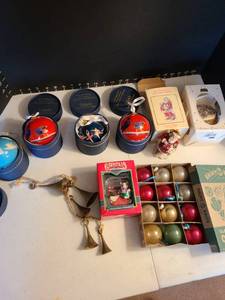 lot 1211 image: Holiday ornaments including a Hummel and vintage Shiny Brite
