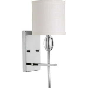 lot 6115 image: Progressive Lighting Status Collection One-Light Polished Chrome Off-White textured Fabric Shade Coastal Bath Vanity Light
