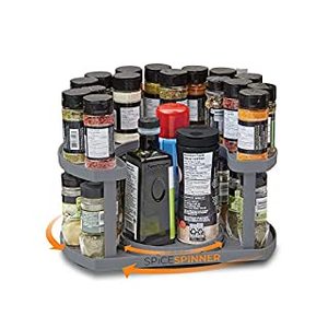 lot 6118 image: Spice Spinner Two-Tiered Spice Organizer & Holder That Saves Space, Keeps Everything Neat, Organized & Within Reach With Dual Spin Turntables- Grey (B08D6YG6VX)