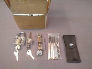 lot 6123 image: Professional locksmith lock Picking set with 3 different practice locks and case