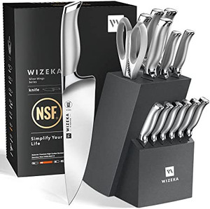 lot 6145 image: Wizeka Starrysky Series high carbon German steel knife set Wooden block with built in sharpener