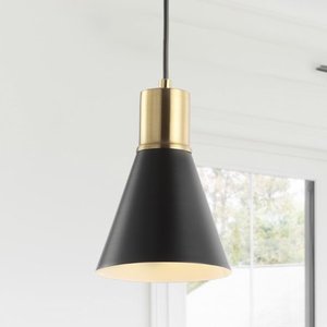 lot 6154 image: Apollo Metal LED Ceiling hanging Light fixture Pendant BlackBrass Gold by JONATHAN Y