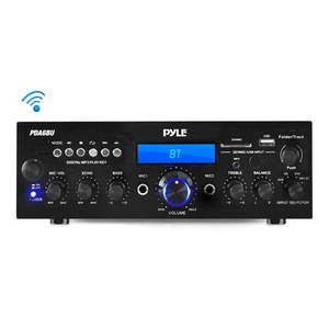 lot 6170 image: Pyle PDA6BU.5 - Compact Bluetooth Stereo Amplifier - Desktop Audio Power Amp Receiver with FM Radio MP3USBSD Readers Digital LCD Display Microphone Input (200 Watt)