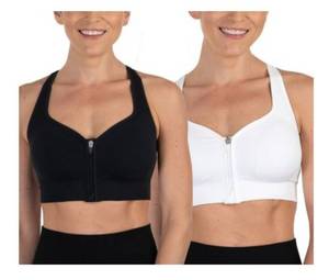 lot 32621 image: Members Mark Ladies 2 Pack Zip Front Sport Bra
