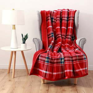 lot 32628 image: Better Homes & Gardens Velvet Plush Sherpa Throw 50 x 72 Red Plaid