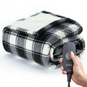 lot 32639 image: Sunbeam Black Buffalo Microplush Sherpa Heated Throw