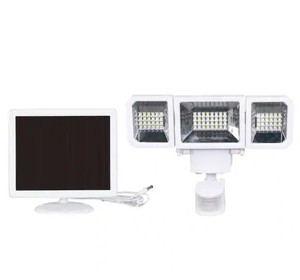 lot 32665 image: White Solar Motion Activated Integrated LED Triple Head