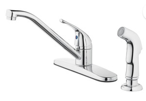 lot 32670 image: Mainstays 8 Widespread Single Handle Kitchen Faucet with Side Spray, Chrome