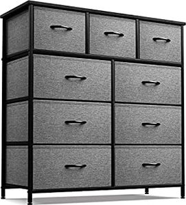 lot 1368 image: Sorbus Dresser with 9 Drawers - Furniture Storage Chest Tower Unit for Bedroom, Hallway, Closet, Office Organization - Steel Frame, Wood Top, Easy Pull Fabric Bins (9 Drawers, Black)