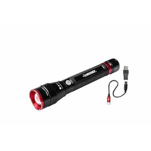 lot 3067 image: Husky 1500 Lumens Dual-Power Focusing LED Rechargeable Flashlight 3 Modes with USB Port and Rechargeable Battery, Black