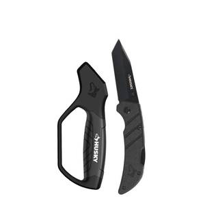 lot 3131 image: Husky 3 in. Sharpener and Nylon Handle Sporting 3 in. Steel Clip Point Straight Edge Folding Knife Tactical Knife