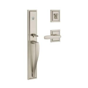 lot 3153 image: Baldwin Prestige 180TPEXTOLSLB15S Complete Single Cylinder Torrey Pines Full Plate Handleset by Torrey Pines Lever & Square Rose with Smart Key Satin Nickel