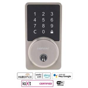 lot 5290 image: Defiant Square Satin Nickel Smart Wi-Fi Deadbolt Powered by Hubspace