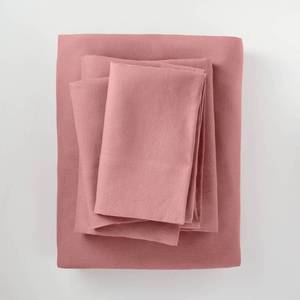 lot 5318 image: Queen 100% Washed Linen Solid Flat Sheet Only Rose - Casaluna