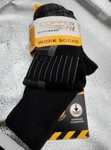 lot 7028 image: Copper Fit Work Socks -  Unisex  Black SM Pack of 2 (TWO PAIRS)