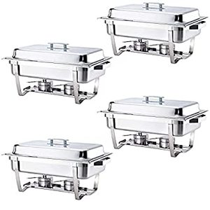 lot 2580 image: ALPHA LIVING 70014-GRAY 4 Pack 8QT Chafing Dish High Grade Stainless Steel Chafer Complete Set, 8 QT, Alpine Gray Handle (B09FTP8CX2)