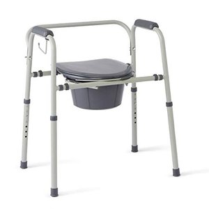 lot 6763 image: Medline Steel 3-in-1 Bedside Toilet Commode with Microban 350lb Weight Capacity Gray