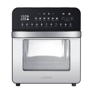 lot 6765 image: Stainless Steel and Black Ultimate 14.7-Quart Air Fryer Oven Grill with Dual Heating Elements Cast Aluminum Grill Plate oven with Rotisserie