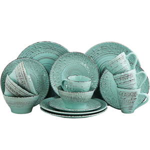 lot 6783 image: Elama Malibu Waves 16-Piece Dinnerware Set in Turquoise