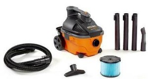 lot 2592 image: RIDGID 4 Gallon 5.0 Peak HP Portable WetDry Shop Vacuum with Fine Dust Filter, Locking Hose and Accessories, OrangesPeaches