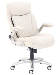lot 6728 image: Ergonomic High Back Leather Executive Chair With Flip Up Arms And Lumber Support, Cream