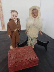 lot 288 image: Antique Dolls, Approx 8 and Enamel Trinket Box